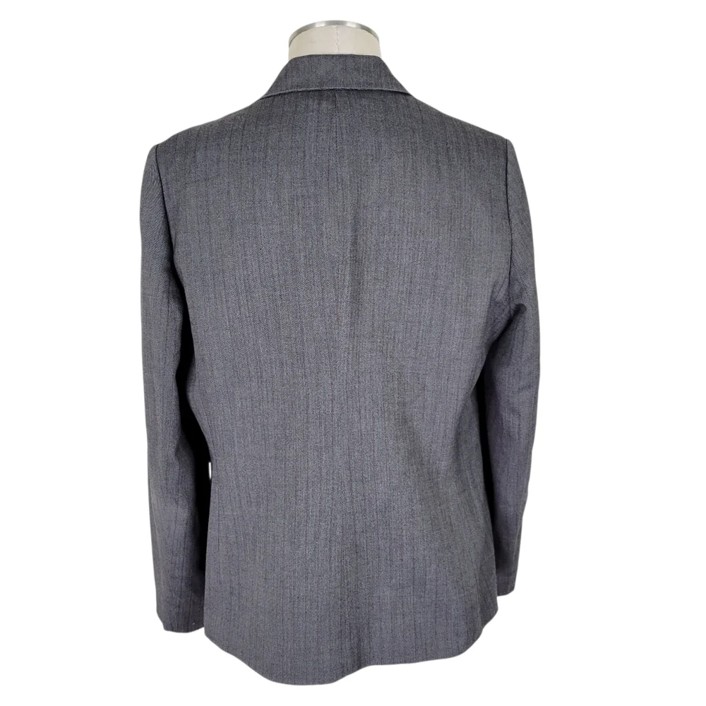 Kasper Blazer Women Size 12 Gray Red Pinstripe Houndstooth Flap Pockets Jacket